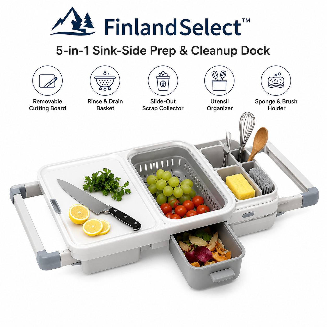 FinlandSelect™ 5-in-1 Sink-Side Prep & Cleanup Dock