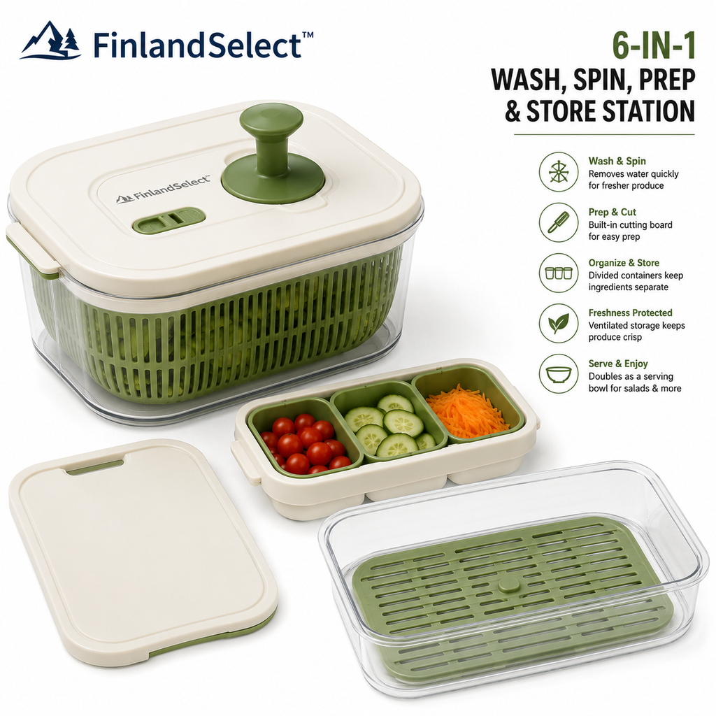 FinlandSelect™ 6-in-1 Fresh Produce Wash, Spin & Storage Station