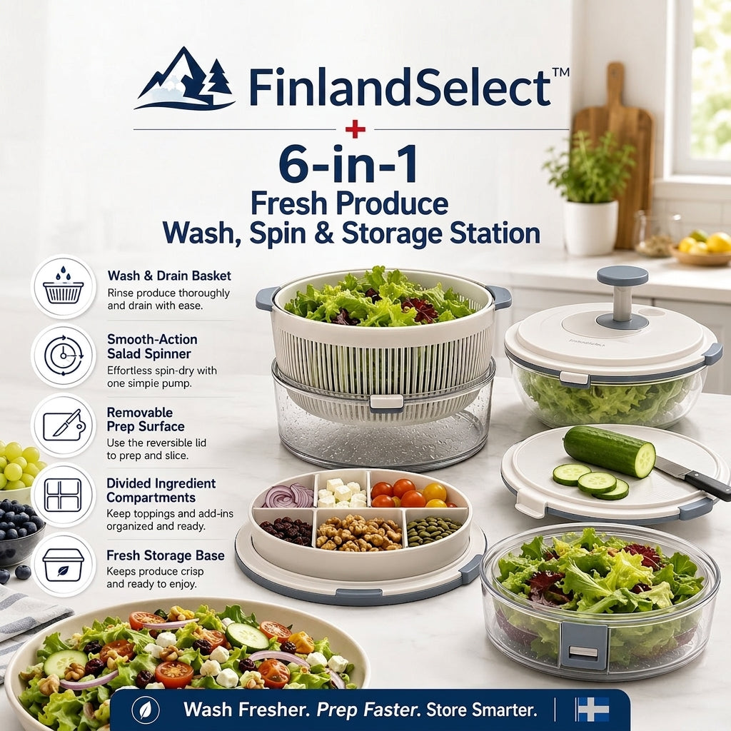 FinlandSelect™ 6-in-1 Fresh Produce Wash, Spin & Storage Station